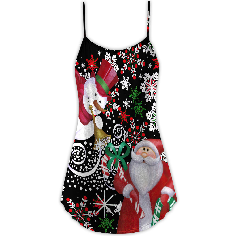 Christmas Snowyday With Santa And Snowman - V-neck Sleeveless Cami Dress - Owls Matrix LTD