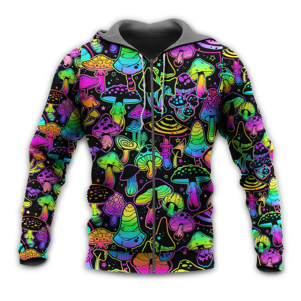 Zip Hoodie / S Mushroom Stunning Neon Magic Amazing Style - Hoodie - Owls Matrix LTD