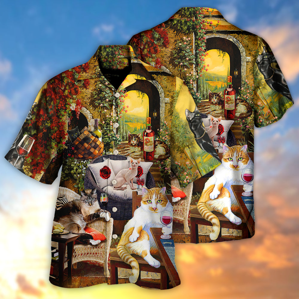 Cat Drink Wine and Judge - Hawaiian Shirt - Owls Matrix LTD