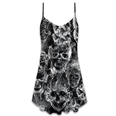 Skull Smoke Kill This Life - V-neck Sleeveless Cami Dress - Owls Matrix LTD