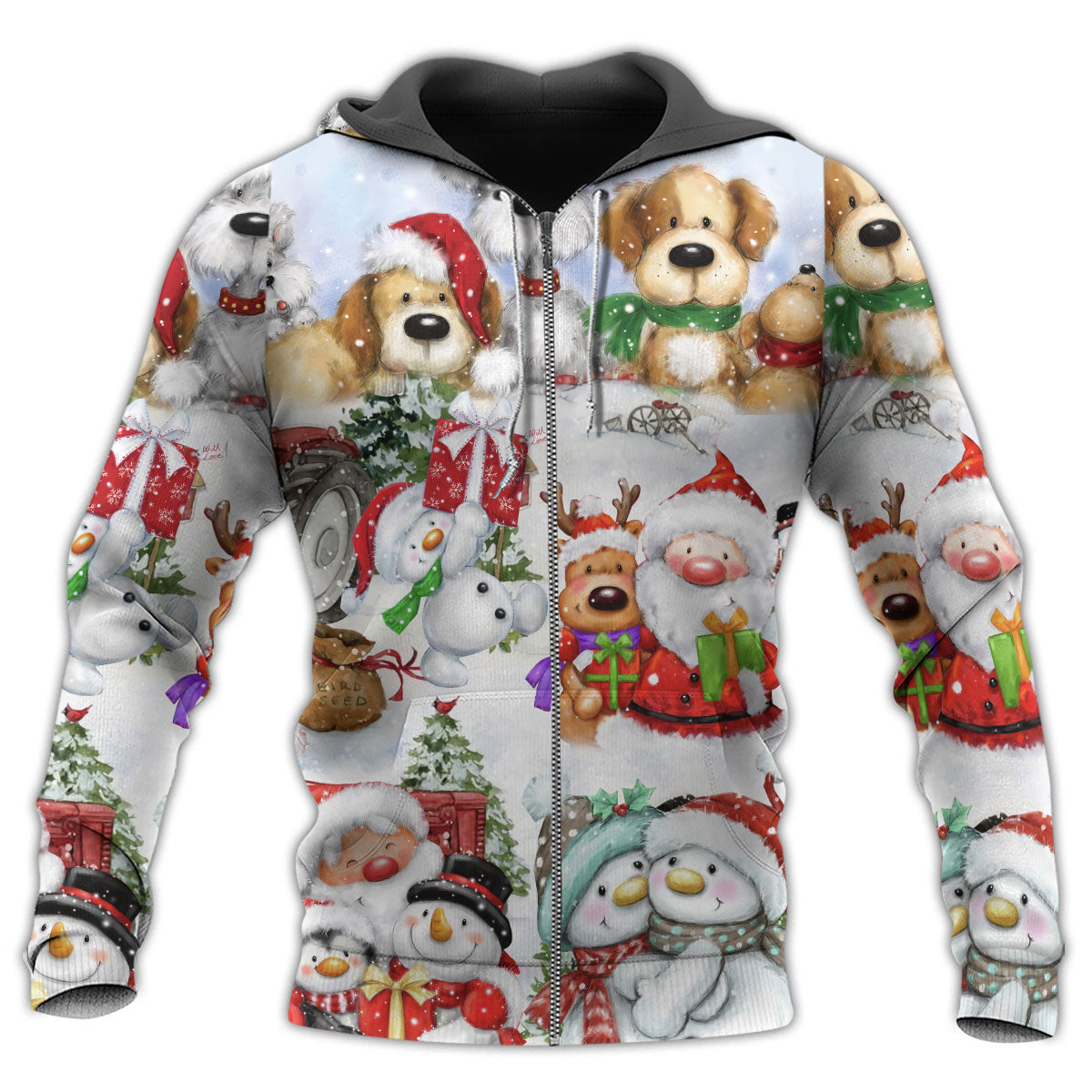 Zip Hoodie / S Santa And Snowman Christmas Happy Together - Hoodie - Owls Matrix LTD