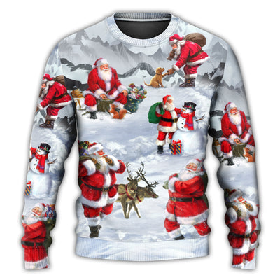 Christmas Sweater / S Christmas Santa Claus In The Snow Mountain Art Style - Sweater - Ugly Christmas Sweaters - Owls Matrix LTD