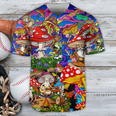 Hippie Mushroom Happy Life - Baseball Jersey - Owls Matrix LTD