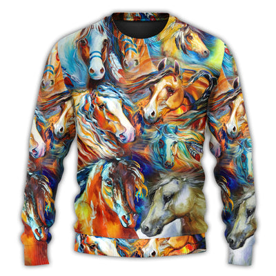 Horse Face Colorful Cool Art Style - Sweater - Ugly Christmas Sweaters - Owls Matrix LTD
