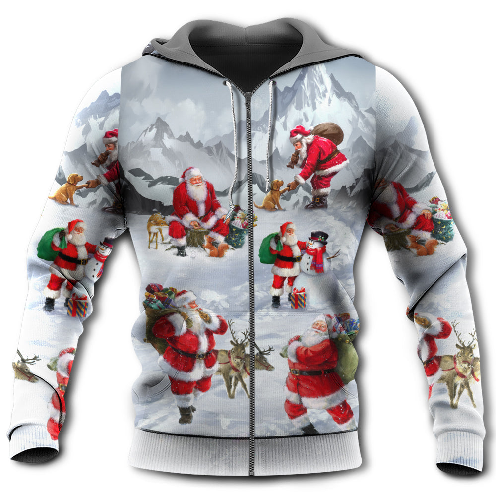 Christmas Santa Claus In The Snow Mountain Art Style - Hoodie - Owls Matrix LTD