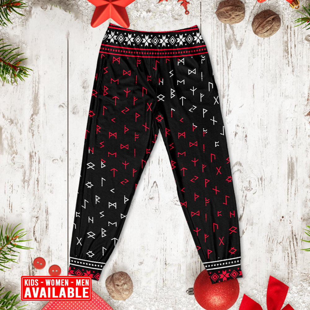 Christmas Santa Claus Retro Viking Pattern - Pajamas Long Sleeve - Owls Matrix LTD