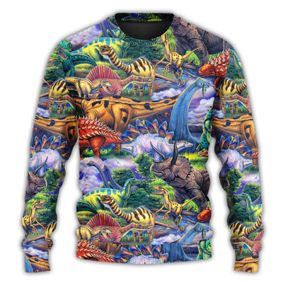 Christmas Sweater / S Dinosaur Art Coloful Style - Sweater - Ugly Christmas Sweaters - Owls Matrix LTD