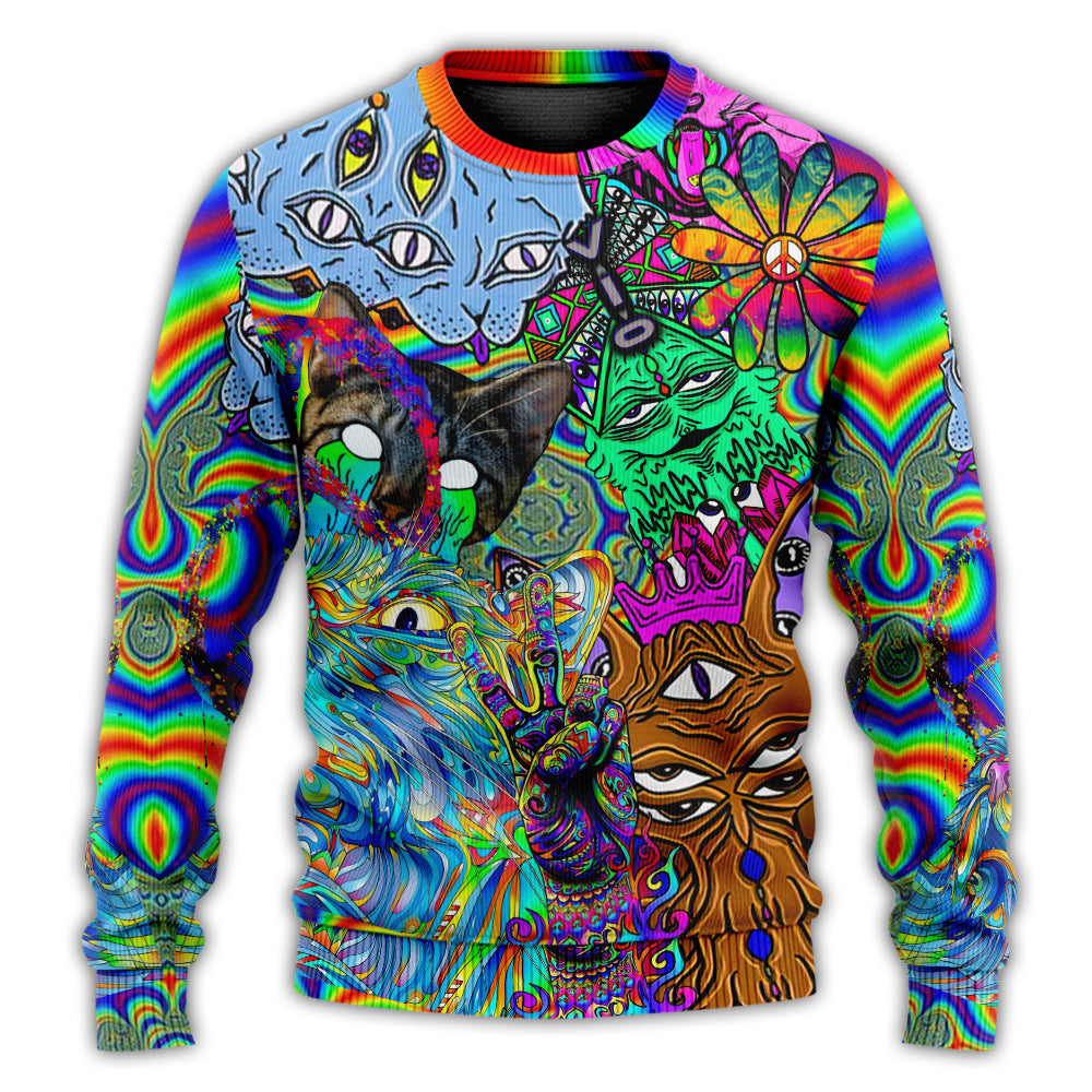 Christmas Sweater / S Hippie Cat Break My Mind - Sweater - Ugly Christmas Sweaters - Owls Matrix LTD