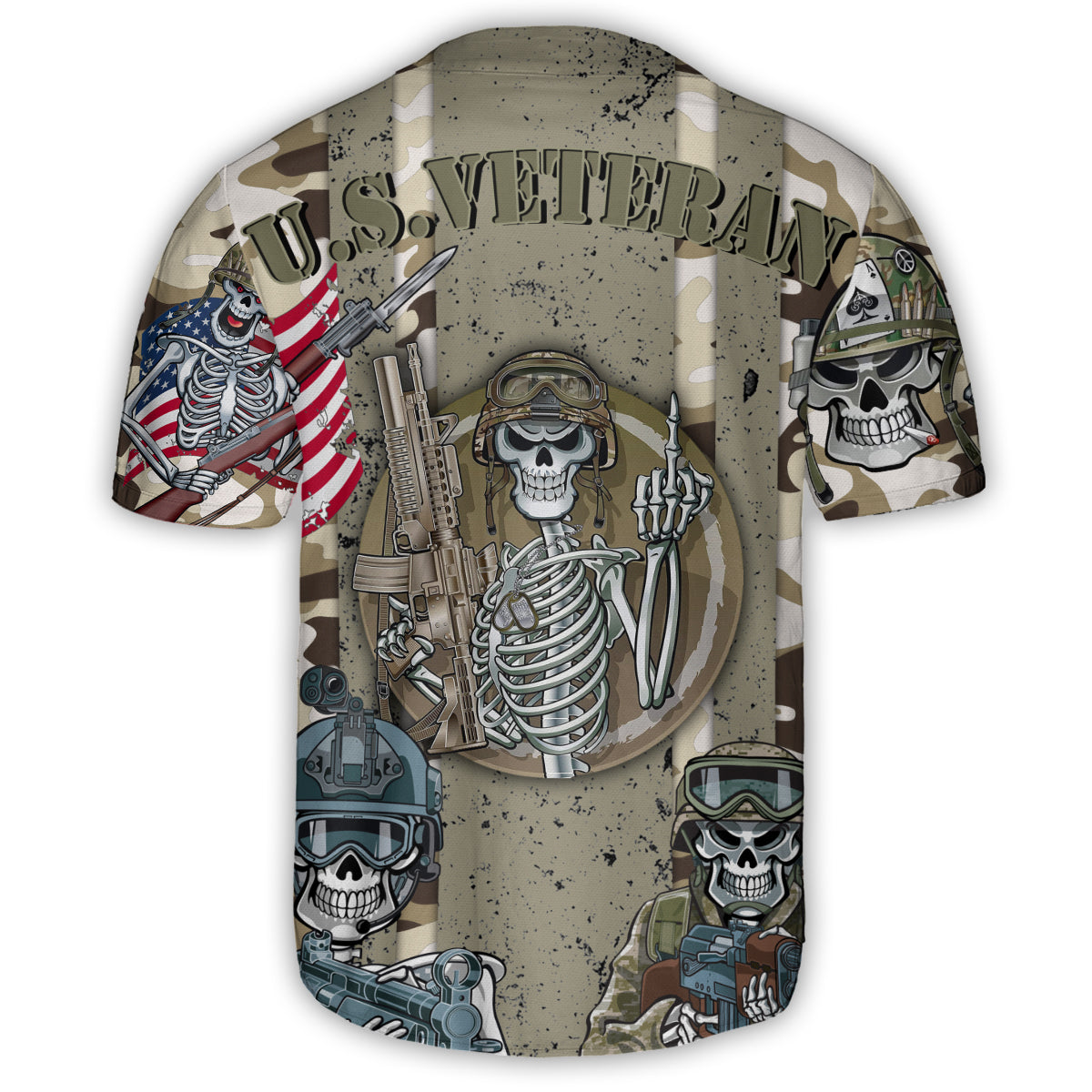 Veteran US Skull Style - Baseball Jersey - Owls Matrix LTD