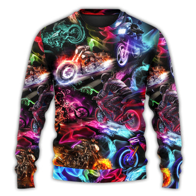 Motorcycle Racing Neon Light Colorful - Sweater - Ugly Christmas Sweaters - Owls Matrix LTD