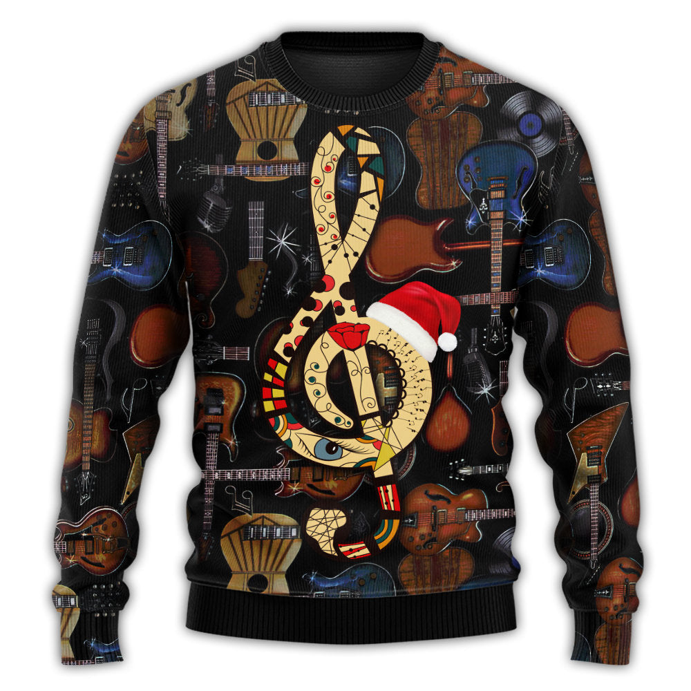 Christmas Sweater / S Christmas Guitar Happiness With Santa Hat - Sweater - Ugly Christmas Sweaters - Owls Matrix LTD