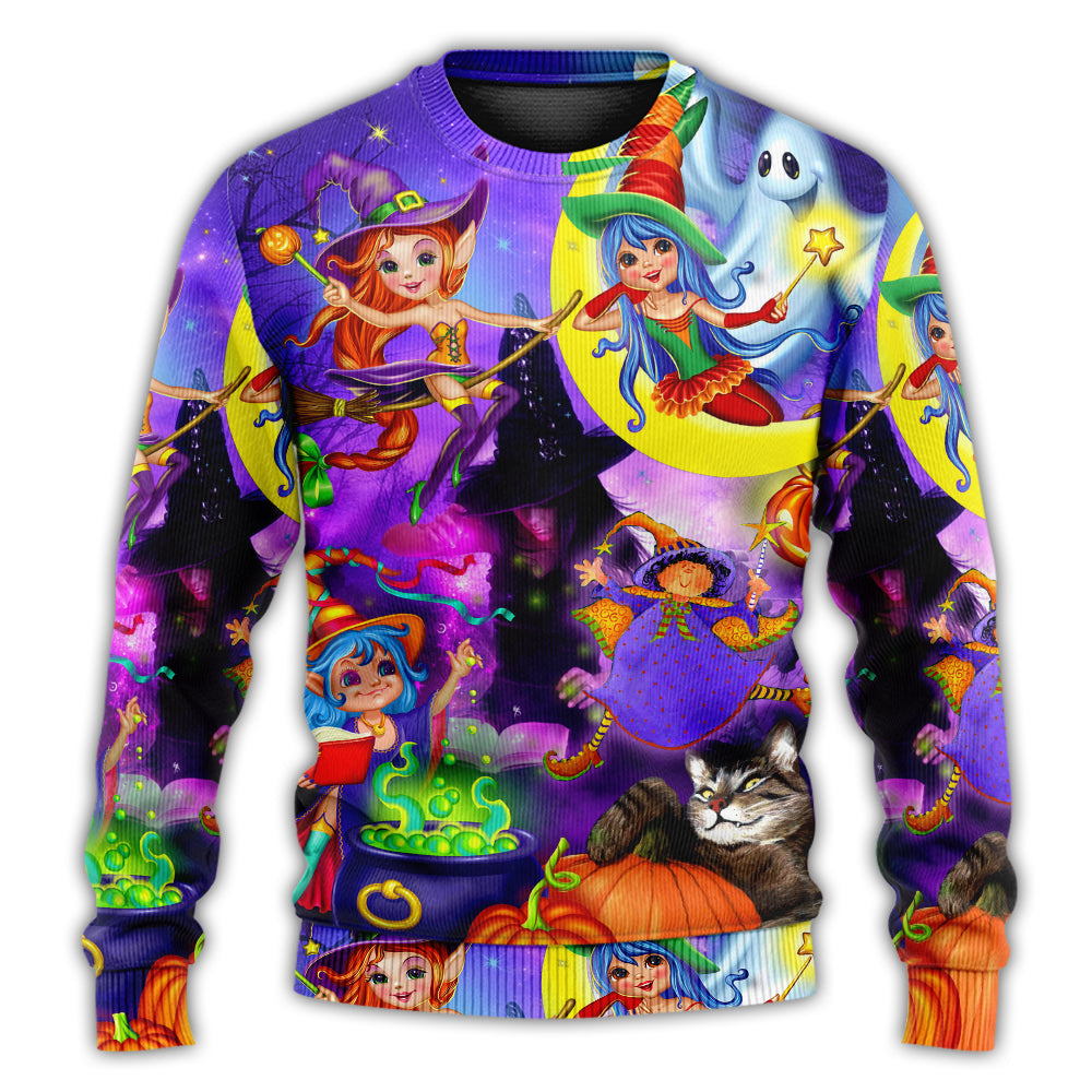 Christmas Sweater / S Halloween Funny Witch Ghost Cute Boo In The Magic Forest Art Style - Sweater - Ugly Christmas Sweaters - Owls Matrix LTD