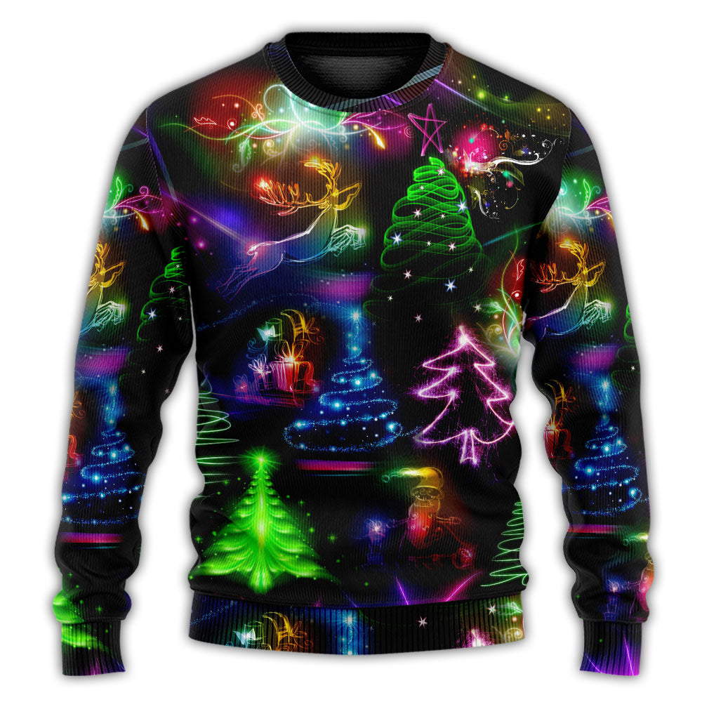 Christmas Sweater / S Christmas Neon Art Christmas Tree And Snowman Style - Sweater - Ugly Christmas Sweaters - Owls Matrix LTD