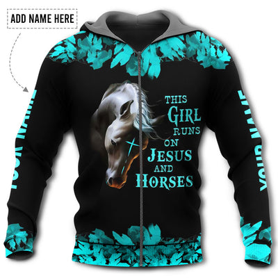 Zip Hoodie / S Horse This Girl Runs On Jesus And Horse Personalized - Hoodie - Owls Matrix LTD