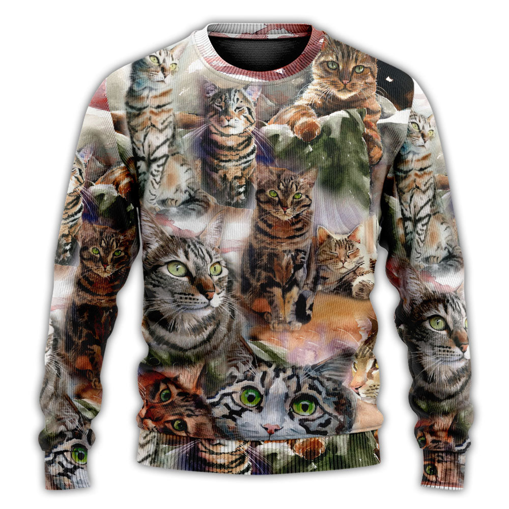 Christmas Sweater / S Tabby Cat Art Daily Portrait - Sweater - Ugly Christmas Sweaters - Owls Matrix LTD