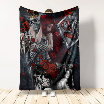 Skull Love Is Life Rose - Flannel Blanket - Owls Matrix LTD