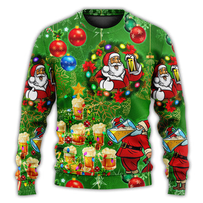 Christmas Sweater / S Christmas Funny Santa Claus Drinking Beer Happy Christmas Tree Green Light - Sweater - Ugly Christmas Sweaters - Owls Matrix LTD