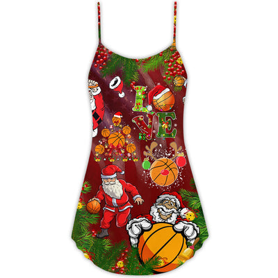 Santa Love Basketball Merry Christmas - V-neck Sleeveless Cami Dress - Owls Matrix LTD