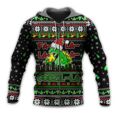 Zip Hoodie / S Christmas Godzila Falalalala Xmas - Hoodie - Owls Matrix LTD