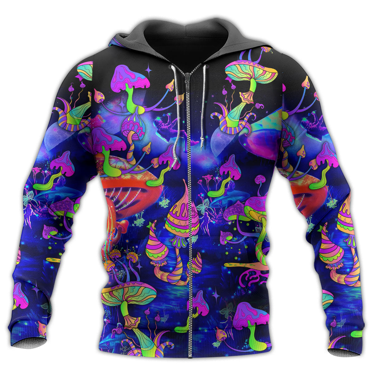 Zip Hoodie / S Hippie Mushroom Galaxy Neon Colorful Art - Hoodie - Owls Matrix LTD