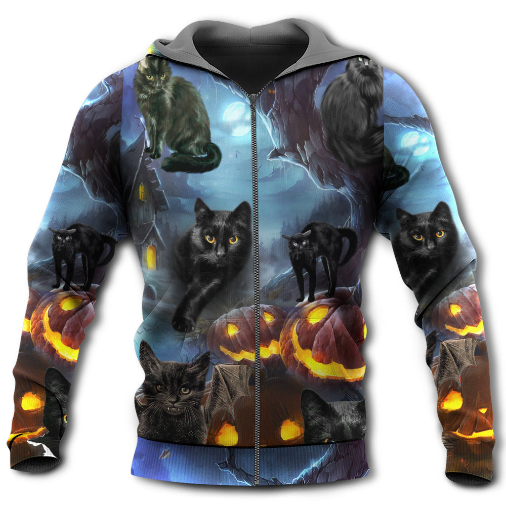 Zip Hoodie / S Halloween Black Cat Dark Night Style - Hoodie - Owls Matrix LTD