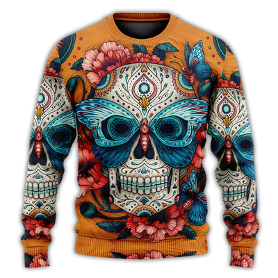 Christmas Sweater / S Skull And Butterfly Abstract Vintage Colorful - Sweater - Ugly Christmas Sweaters - Owls Matrix LTD