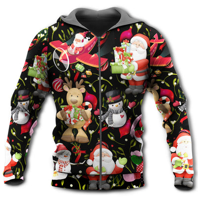 Zip Hoodie / S Christmas Joyful Santa Snowman Merry Xmas - Hoodie - Owls Matrix LTD