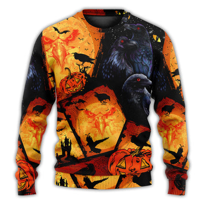 Christmas Sweater / S Halloween Raven Pumpkin Scary - Sweater - Ugly Christmas Sweaters - Owls Matrix LTD