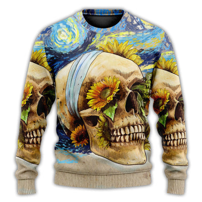 Christmas Sweater / S Skull And Sunflower Vintage Amazing Starry Night - Sweater - Ugly Christmas Sweaters - Owls Matrix LTD