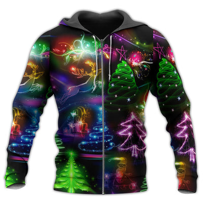Zip Hoodie / S Christmas Neon Art Christmas Tree And Snowman Style - Hoodie - Owls Matrix LTD