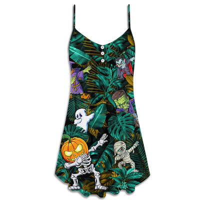 Halloween Dabbing Skeleton Zombie Style - V-neck Sleeveless Cami Dress - Owls Matrix LTD