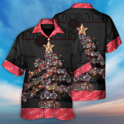 Christmas Motorcycle Tree Retro Style - Hawaiian Shirt - Owls Matrix LTD