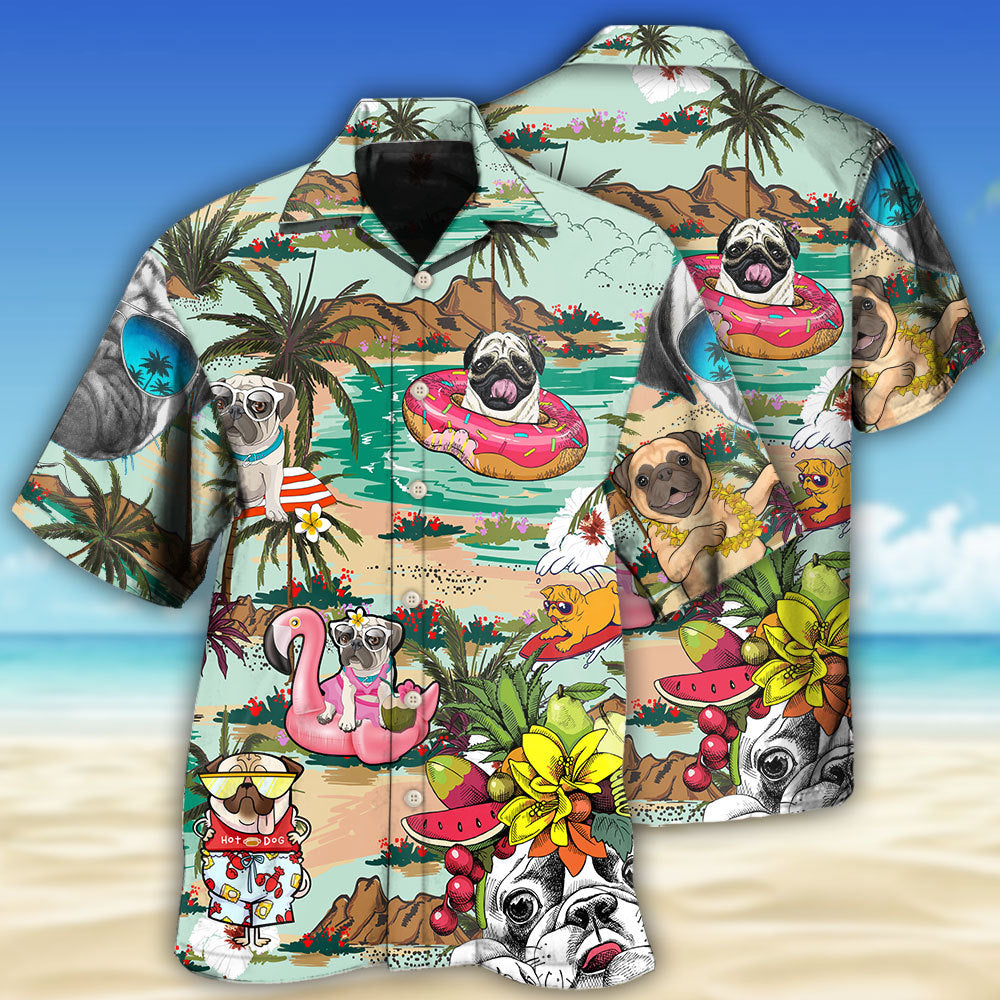 Bulldog Dog Loves Beach Loves Hawaii - Hawaiian Shirt - Owls Matrix LTD