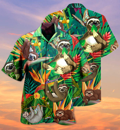 Sloth Happiness All Day - Hawaiian Shirt - Owls Matrix LTD