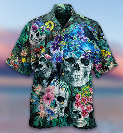 Skull Love Flowers Smile Happy - Hawaiian Shirt - Owls Matrix LTD