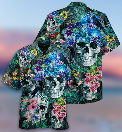 Skull Love Flowers Smile Happy - Hawaiian Shirt - Owls Matrix LTD