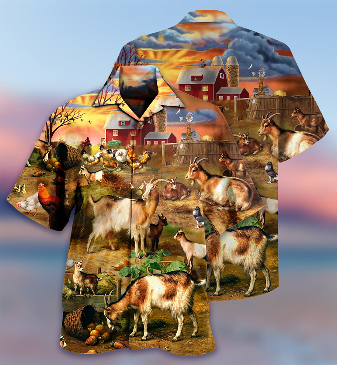Goat Love Funny Farm - Hawaiian Shirt - Owls Matrix LTD