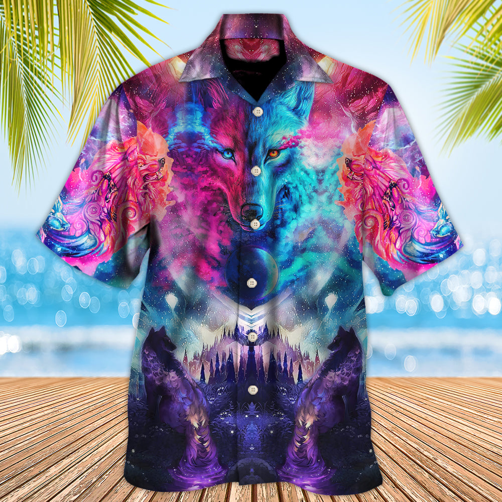 Wolf Colorful Loves Over Night - Hawaiian Shirt - Owls Matrix LTD