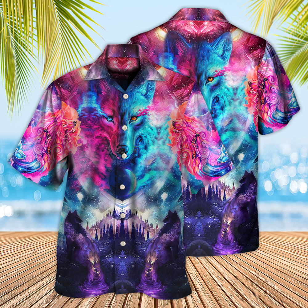 Wolf Colorful Loves Over Night - Hawaiian Shirt - Owls Matrix LTD