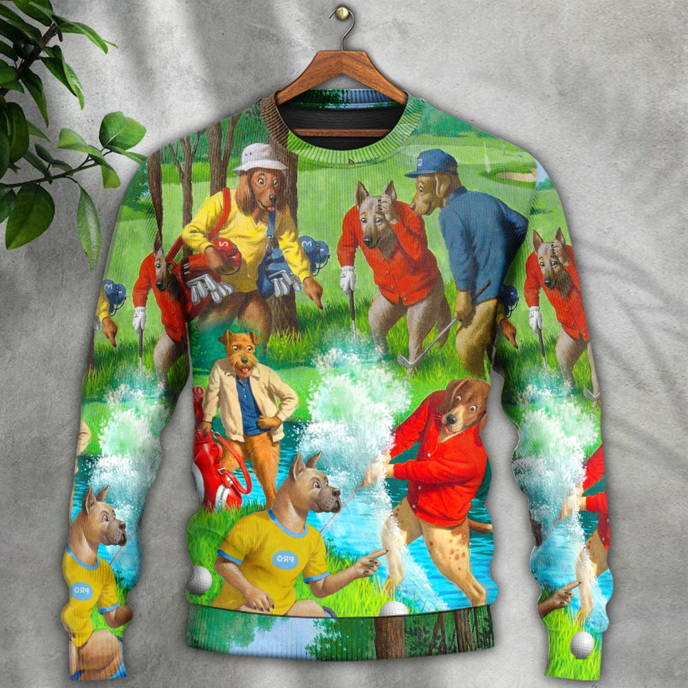 Golf Dog Cool Lover Golf Art Style - Sweater - Ugly Christmas Sweaters - Owls Matrix LTD