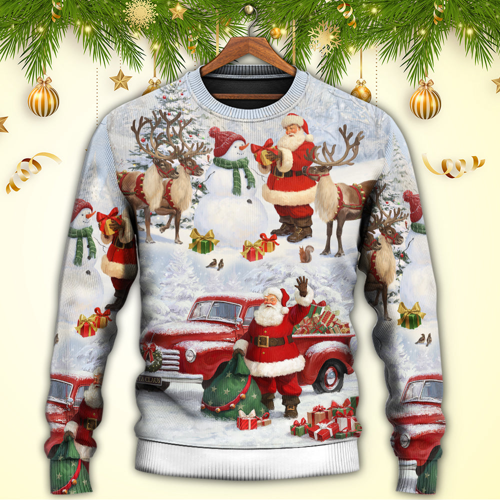 Christmas Santa Claus Gift For Xmas Snow Painting Style - Sweater - Ugly Christmas Sweaters - Owls Matrix LTD