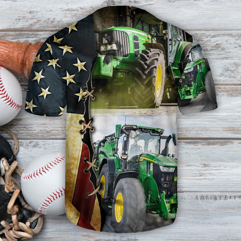 Tractor Independence Day Green Tractor US Flag - Baseball Jersey - Owls Matrix LTD