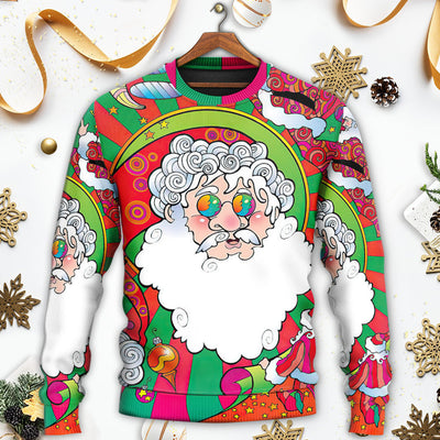 Christmas Santa Claus Psychedelic Colorful Hippie - Sweater - Ugly Christmas Sweaters - Owls Matrix LTD