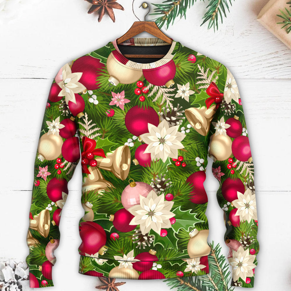 Christmas Fir-Tree And Poinsettia Flowers - Sweater - Ugly Christmas Sweaters - Owls Matrix LTD