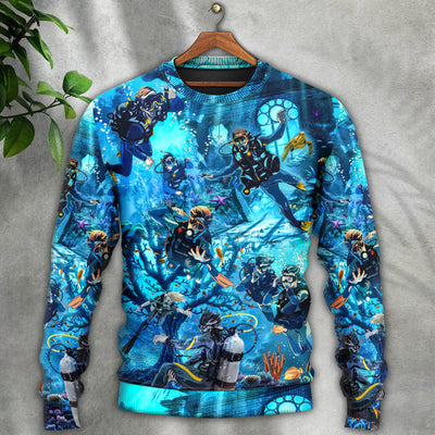 Diving Under The Sea Art Style - Sweater - Ugly Christmas Sweaters - Owls Matrix LTD