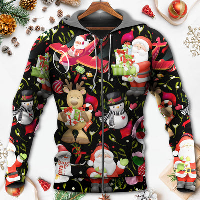 Christmas Joyful Santa Snowman Merry Xmas - Hoodie - Owls Matrix LTD