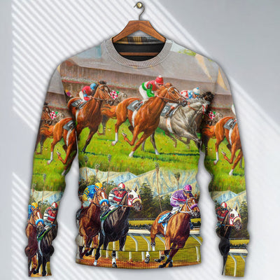 Horse Racing Don't Look Back - Sweater - Ugly Christmas Sweaters - Owls Matrix LTD