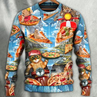 Cat Pizza Cat Funny Style - Sweater - Ugly Christmas Sweaters - Owls Matrix LTD