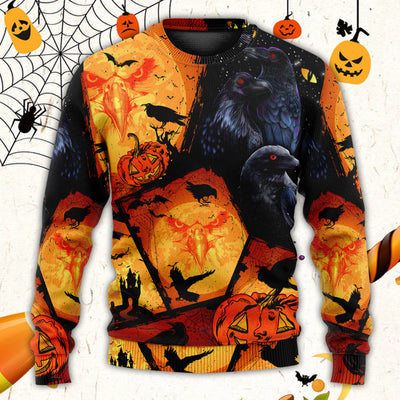 Halloween Raven Pumpkin Scary - Sweater - Ugly Christmas Sweaters - Owls Matrix LTD