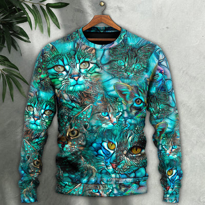 Cat Blue Art Lover Cat Colorful Style - Sweater - Ugly Christmas Sweaters - Owls Matrix LTD